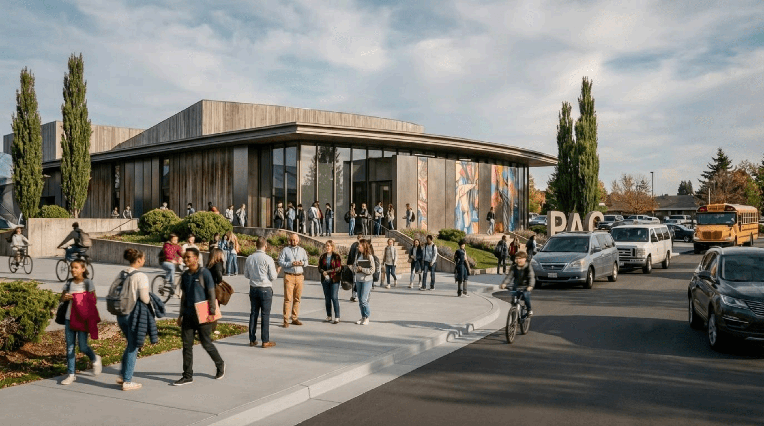 Modern building with wooden facade