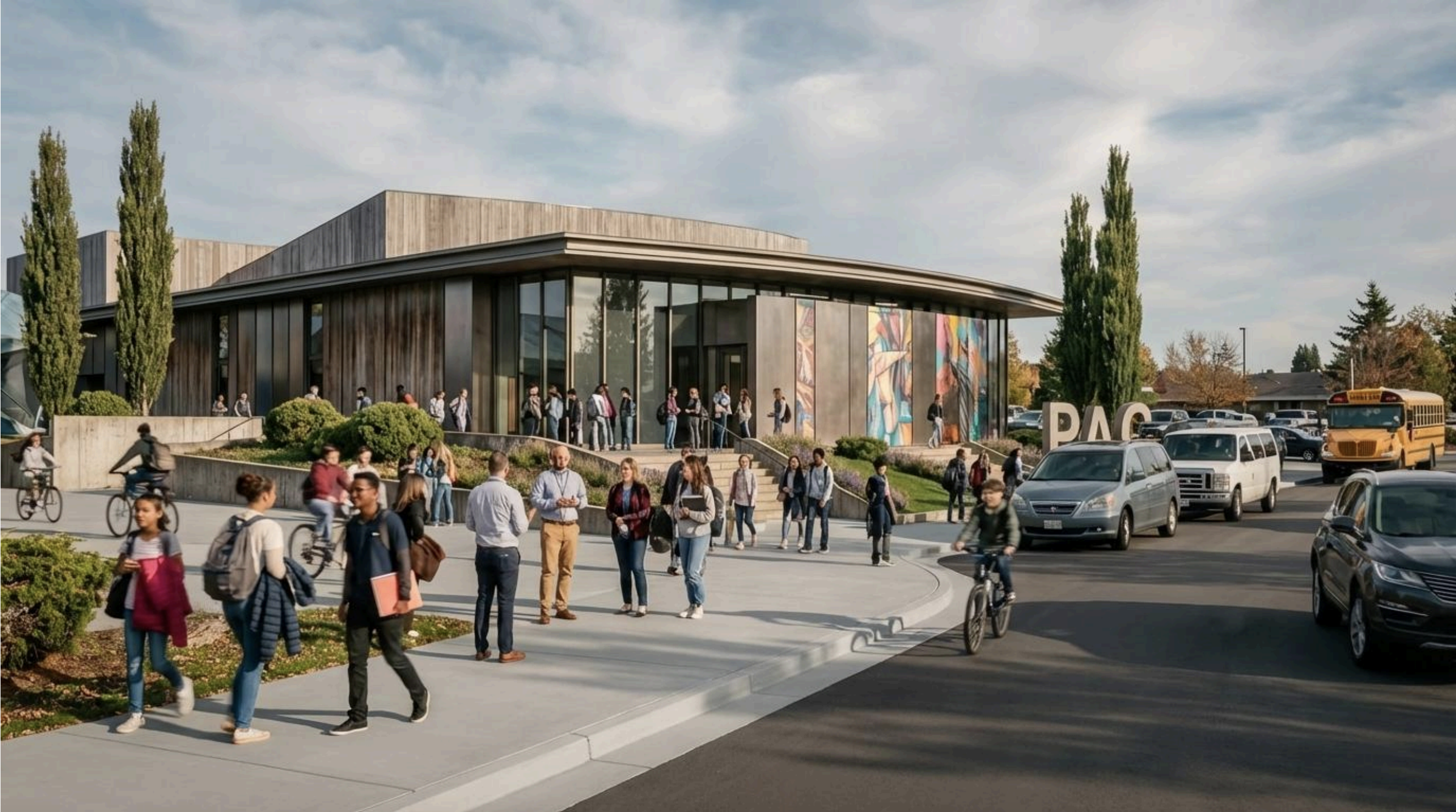 Modern building with wooden facade